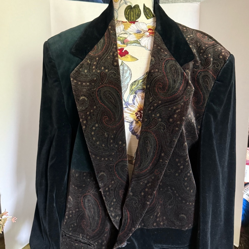 VELVET SUIT JACKET NAVY PAISLEY LOUNGE BLAZER PONTE DE UOMO ITALY 🇮🇹 VTG SIZE 38 - Picture 2 of 4
